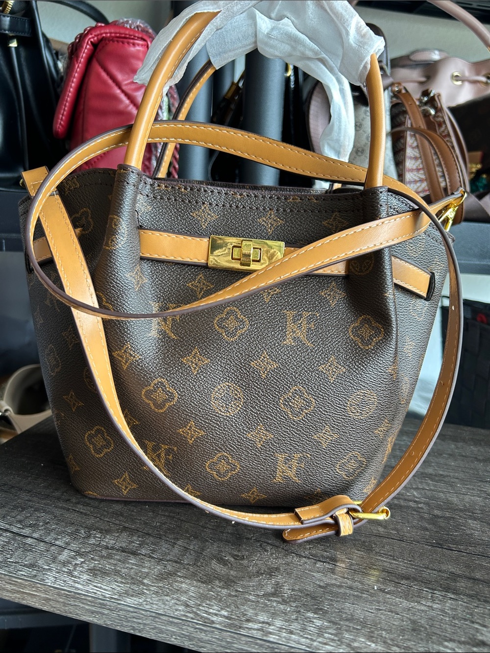 Monogram Brown Leather Top-Handle Crossbody Bag